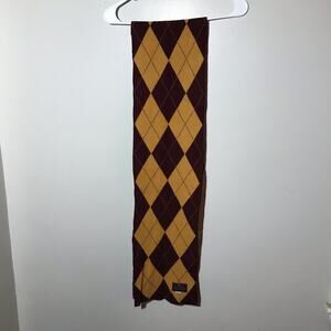 Lochcarron angora merino wool argyle gold maroon scarf 9”x70” Scotland preppy